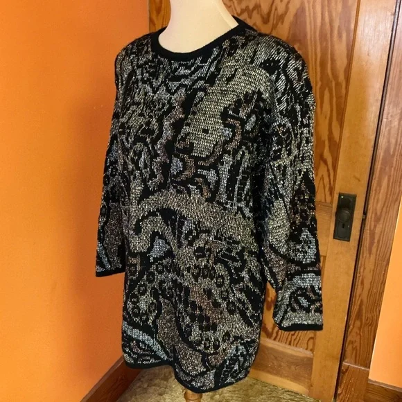 Vtg 80s sparkly geometric oversized sweater - Picture 11 of 12